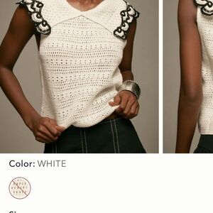 Anthropologie White Crochet Top with Black Accents.